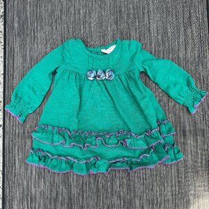 Matilda Jane Under The Leaves Dress Infant Size 3-6 mos Green Long Sleeve